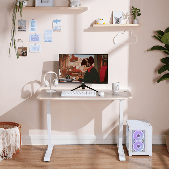 X Rocker Oka Adult Gaming Desk with RGB Lighting, White/Light Wood - used_good