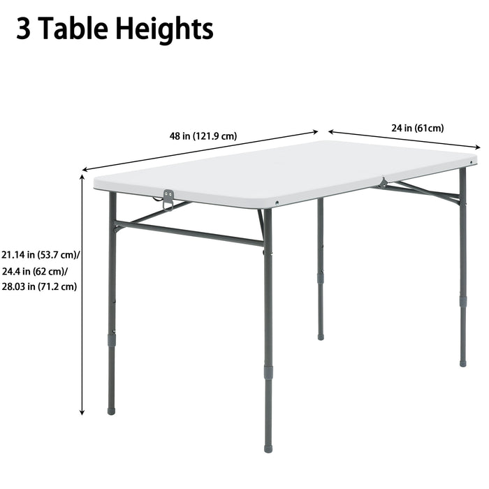 Mainstays 4 Foot Fold-in-Half Adjustable Folding Table, White - new