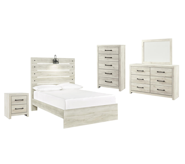 Cambeck Whitewash Cambeck Full Panel Bed with Mirrored Dresser, Chest and Nightstand