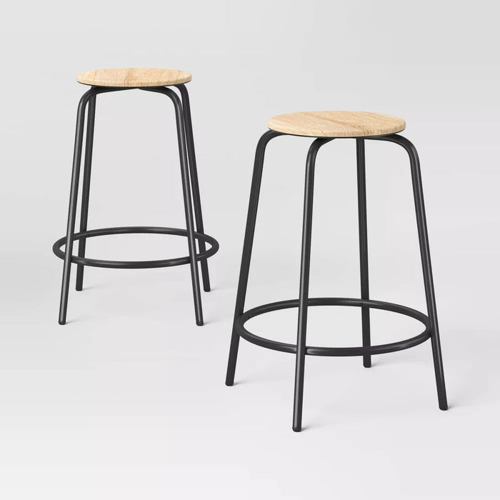 Set of 2 24" Wood and Metal Base Backless Counter Height Barstool Stool with Footrest Natural - Room Essentials™