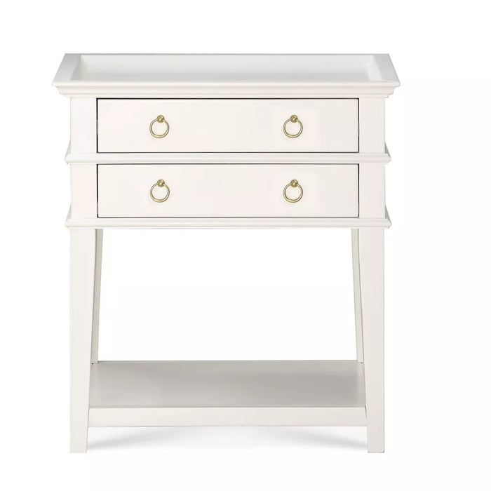Comfort Pointe Clara Nightstand White: Recessed Top, 2 Drawers, Open Shelf, Painted MDF, Wood Frame - new