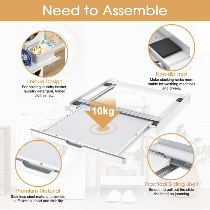SEISSO Washer Dryer Stacking Kit, 23.5" Stacking Kit for Washing Machine & Dryer, Stainless Steel Laundry Stacking Kit with Fix Belt and Rubber Mats Fit for Front Load Washer and Dryer Combo