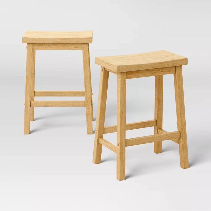 Set of 2 24" Solid Wood Backless Saddle Counter Height Barstools Natural - Room Essentials™
