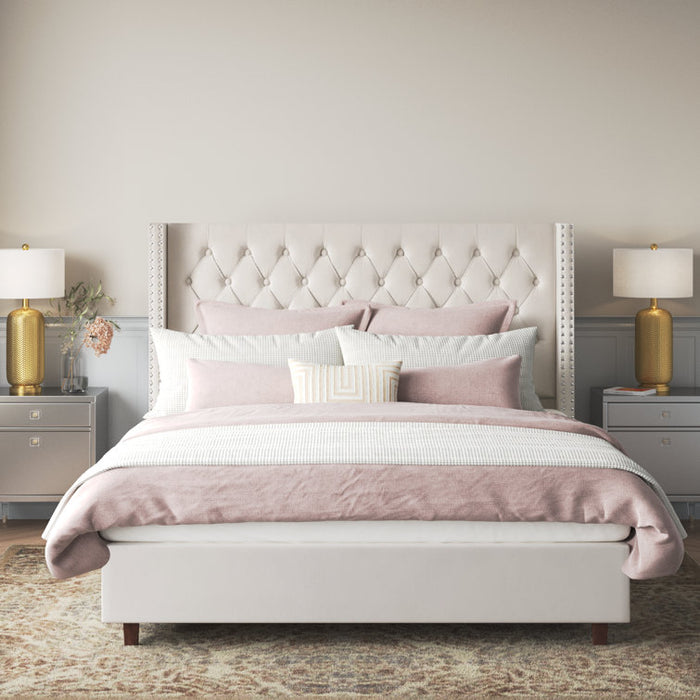 Queen Size Cream Duluth Upholstered Wingback Bed - new