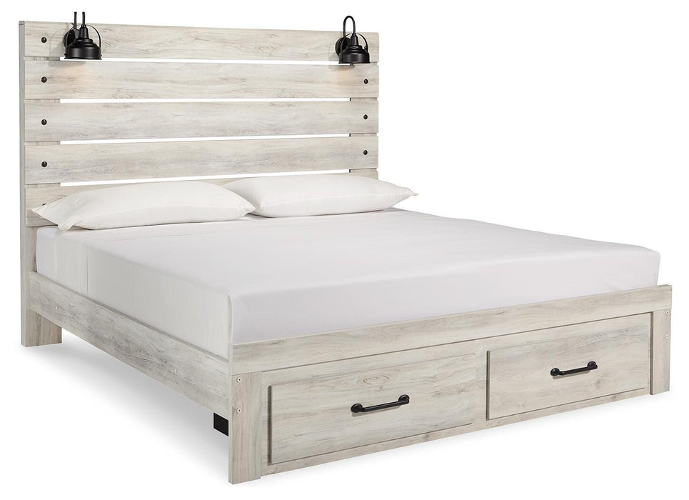 Cambeck Whitewash Cambeck King Panel Bed with 2 Storage Drawers