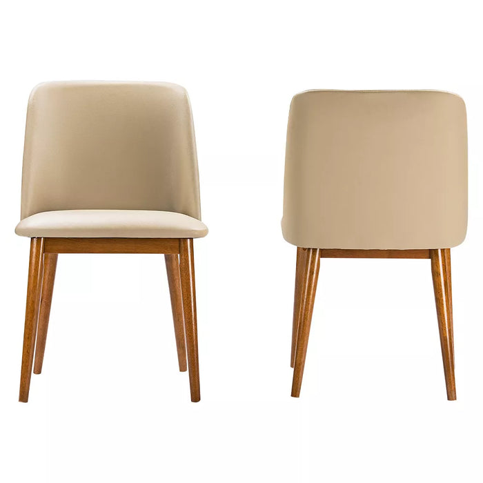 (Set Of 2) Lavin Mid-Century Faux Leather Dining Chairs - Brown Walnut/Beige - Baxton Studio: Upholstered, Wood Legs, Armless - new