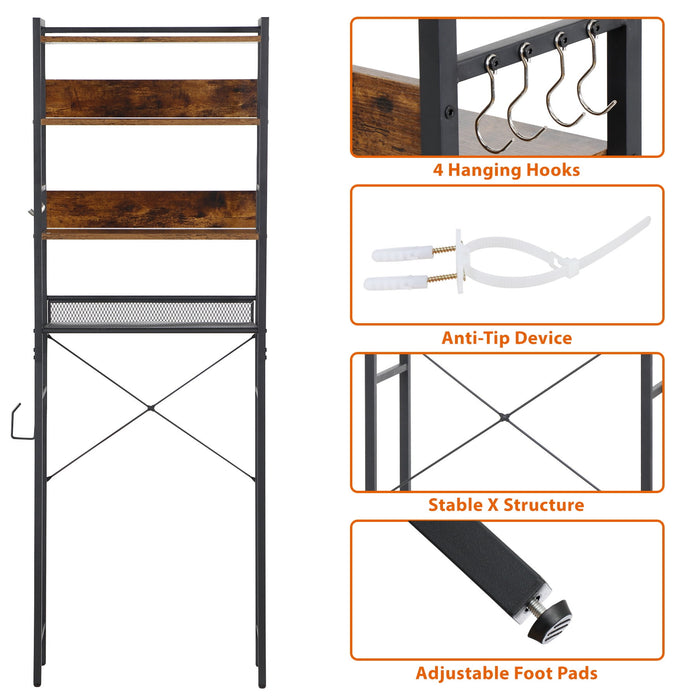 HomGarden 4-Tier over the Toilet Bathroom Storage Rack Adult Organizer Space Saver Rustic Dark Brown - new