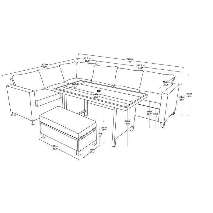 Better Homes & Gardens Brookbury 4 Piece Outdoor Wicker Patio Sectional Dining Set, Gray Cushions - new