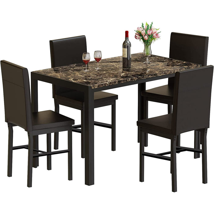 Recaceik 5 Piece Marble Sets, Table 4,with Faux Leather Metal Frame Chairs for Dining Room, Kitchen, Breakfast Corner - new