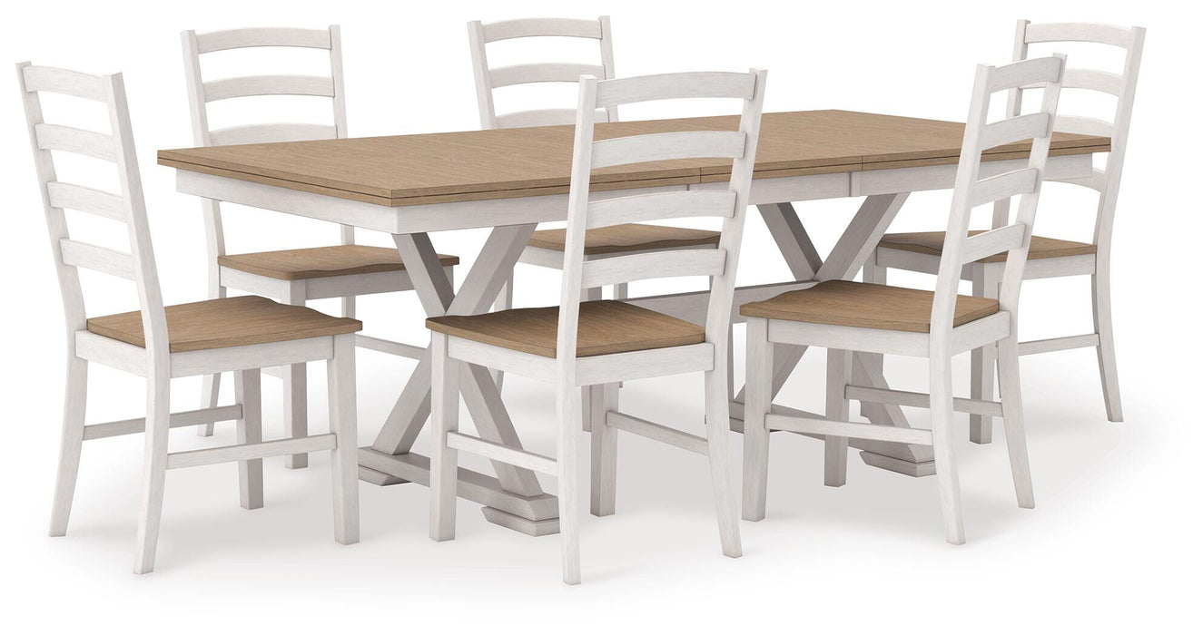 Westlinport Antique White/Natural Westlinport Dining Table and 6 Chairs