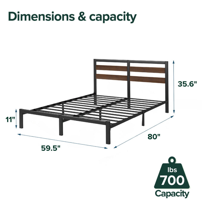 Zinus 35" Shen Bamboo Wood and Metal Platform Bed Frame, Queen - new