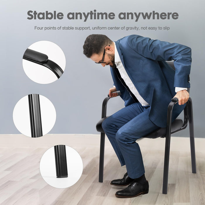 DUMOS Waiting Room Guest Chairs Set of 2 with Padded Arms, Leather Office Stationary Reception Side Chair for Home Desk Conference Lobby Church Medical Clinic Elderly Student, Lumbar Support - new