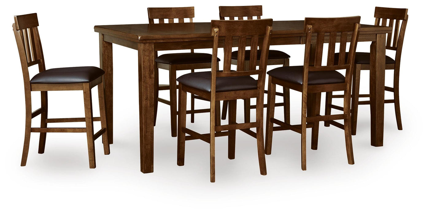 Ralene Medium Brown Ralene Counter Height Dining Table and 6 Barstools