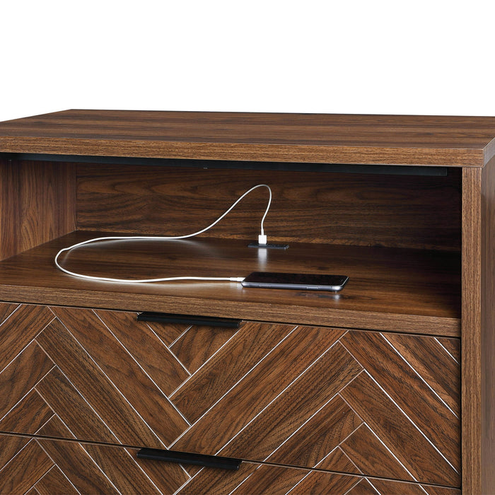 Better Homes & Gardens Wyatt Geo 2-Drawer Nightstand with USB, Walnut Finish - new