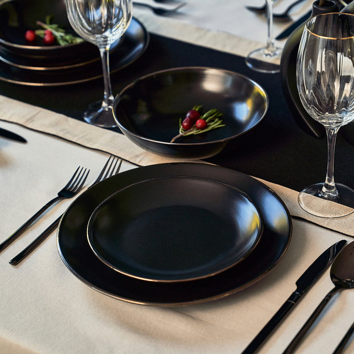 Thyme & Table Onyx 12-Piece Ceramic Dinnerware Set Black - new
