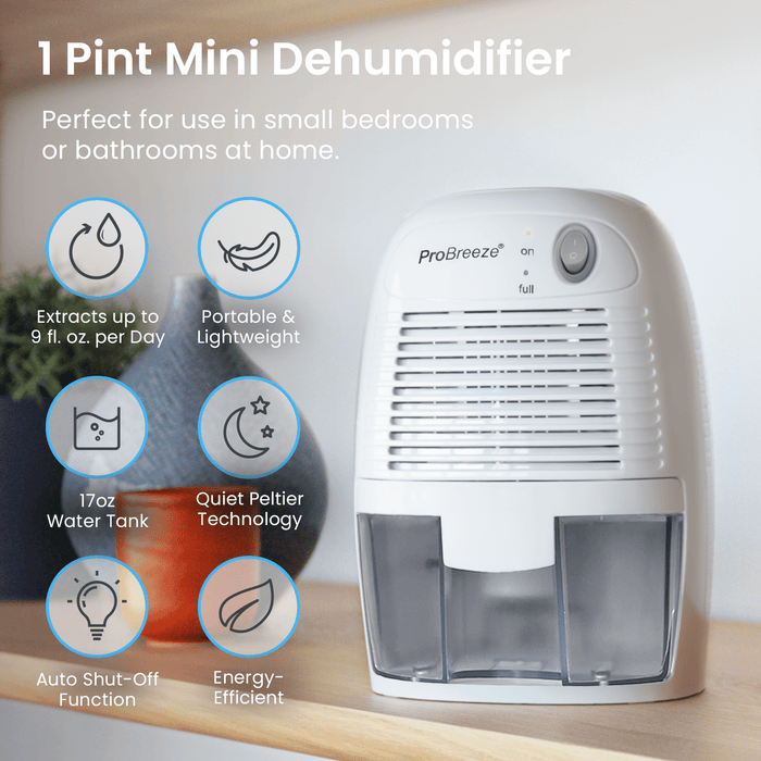 Pro Breeze Mini Portable Dehumidifier, 17oz Ultra Quiet Compact Peltier Dehumidifier, 215 Sqft 1pack - new