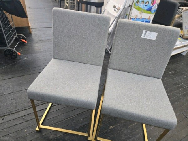 Set of 2 Highback Fuji Dining Chairs: Upholstered, Gold Frame, Light Gray - LumiSource - new