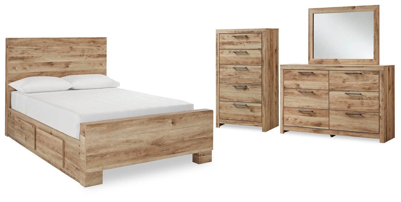 Hyanna Tan Brown Hyanna Full Panel Bed with 2 Side Storage, Dresser, Mirror and Chest - Brand New