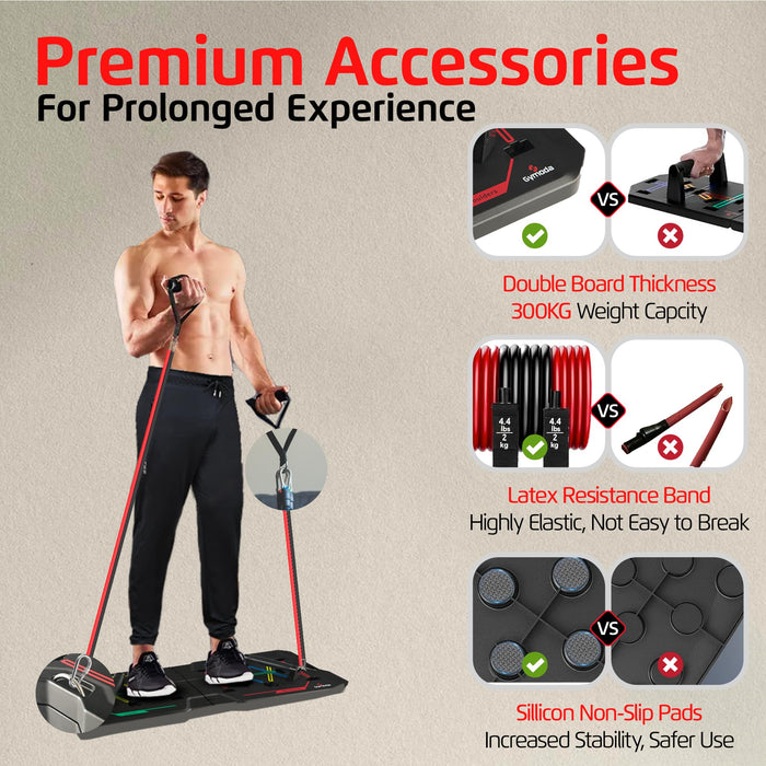 Portable Home Gym & Workout Equipment | Foldable Push Up Board for Men, Women & Teenagers | Sturdy Strength Training Equipment | Resistance bands for working out | Exercise & Pilates, Calisthenics Equipment | Fitness Workout Gear | Gym Accessories for
