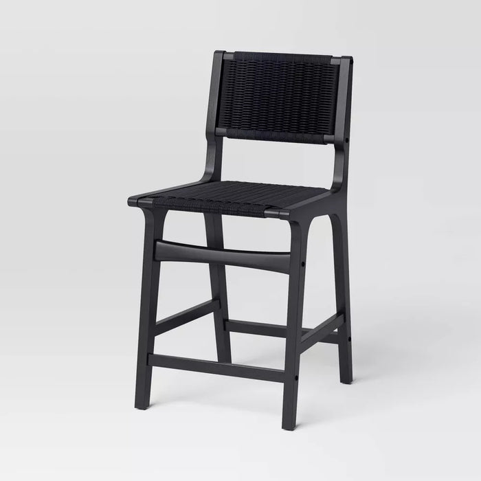 Ceylon Woven Counter Height Barstool Black - Threshold: Rubberwood Frame, Metal Hardware, Fixed 24" Seat Height - new