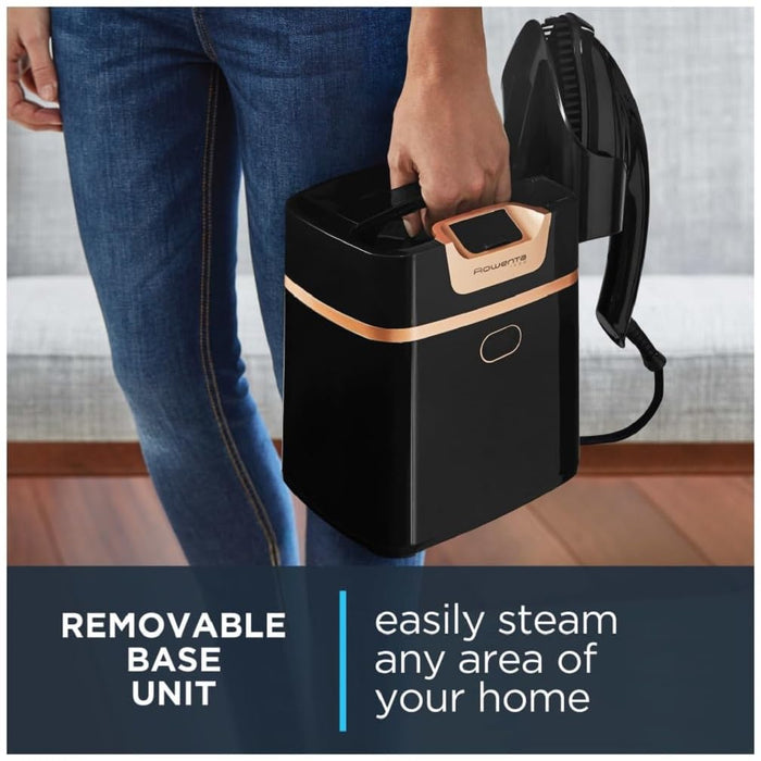 Rowenta IXEO Steamer for Clothes with Ironing Board 65 Inches 45 Second Heatup, 1 Liter Capacity 1500 Watts Ironing, Portable, Fabric Steamer, Garment Steamer, Adjustable QR1410,Black - open