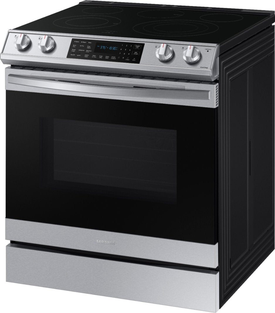 Samsung - 6.3 cu. ft. Front Control Slide-In Electric Convection Range with Air Fry & Wi-Fi, Fingerprint Resistant - Stainless Steel - display_model