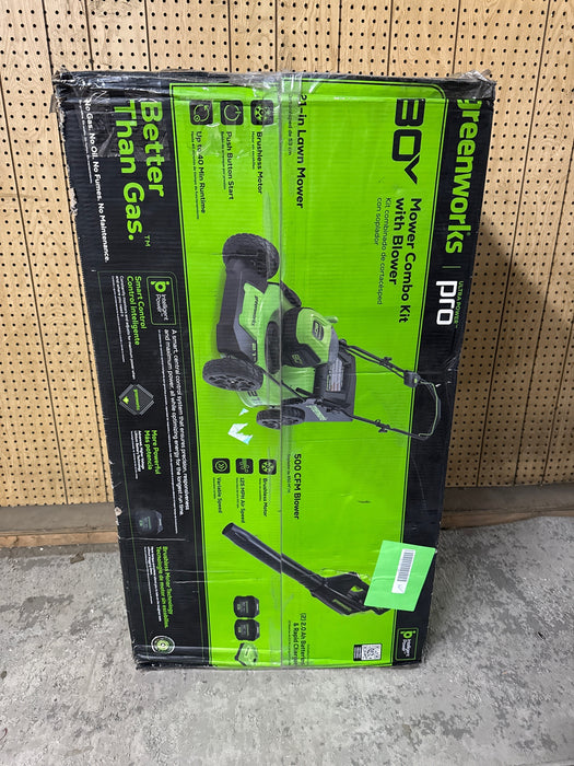 Greenworks 80V 21” Brushless (Push) Cordless Electric Lawn Mower + (500 CFM) Axial Leaf Blower (75+ Compatible Tools), (2) 2.0Ah Batteries and 30 Minute Rapid Charger - new