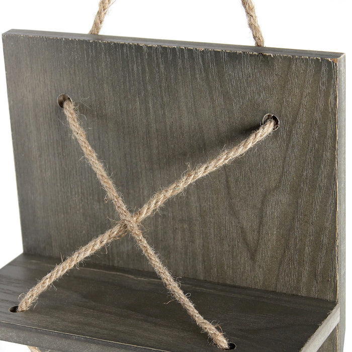 Elegant Designs HG1019-RGY Positano Nautical Rope 4 Bottle Vertical Wall Mounted Wood Wine Rack, Rustic Gray - new