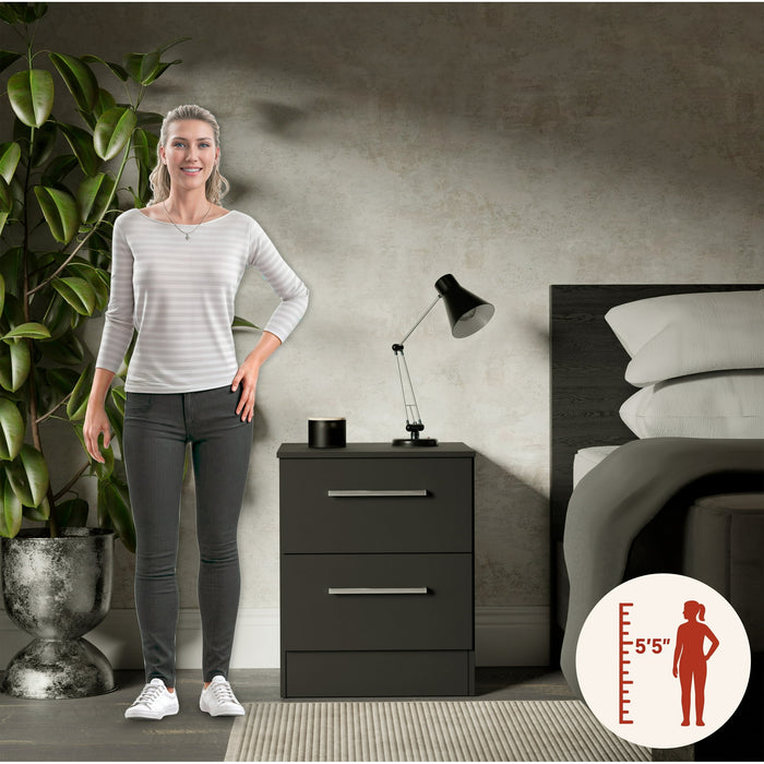 Set of 2 Kappesberg Jolyne 2-Drawer Nightstand, Modern Black Bedroom Storage - open_box
