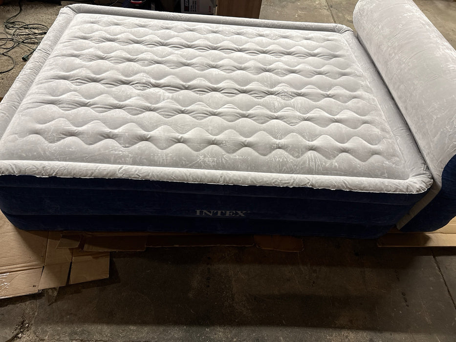 Intex Queen Headboard Dura-Beam Deluxe Raised Air Bed Mattress with Built-in Pump - 18" Mattress Height - use_like_new