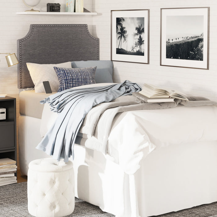 Hillsdale Upholstered Hanging Twin Headboard with Nailhead and USB Charging, Gray - open_box