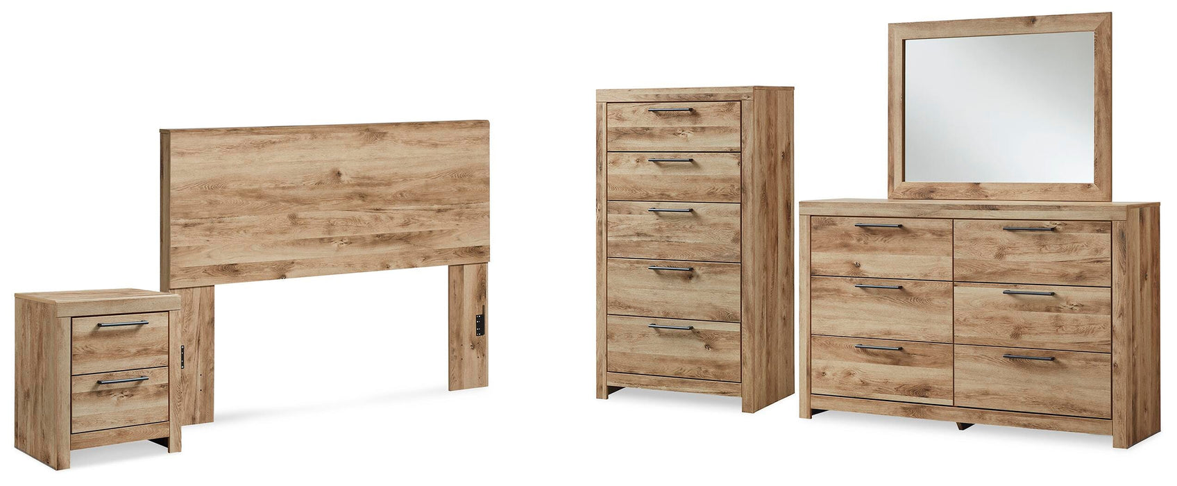 Hyanna Tan Brown Hyanna Queen Panel Headboard, Dresser, Mirror, Chest and Nightstand - Brand New