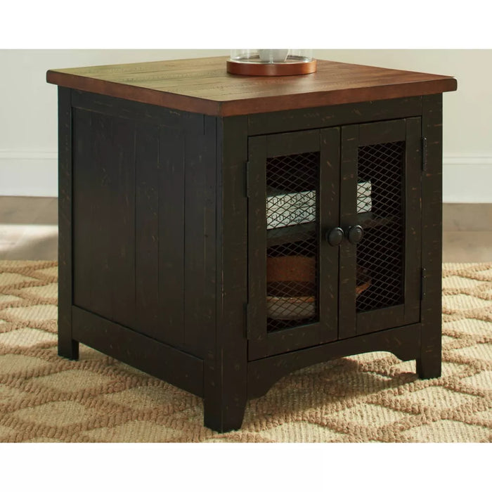 Valebeck Rectangular End Table Black/Brown - Signature Design by Ashley: Rustic Farmhouse Style with Storage - new