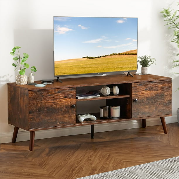Simenmax TV Stand for 55 60 inch TV, Modern Mid Century Entertainment Center with Storage, Brown - new