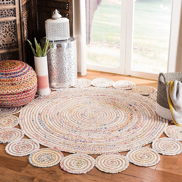 Safavieh Handmade Cape Cod Thora Coastal Jute Rug Ivory/Multi 5' x 5' Round 5' Round, 2' x 3' Ivory - open_box