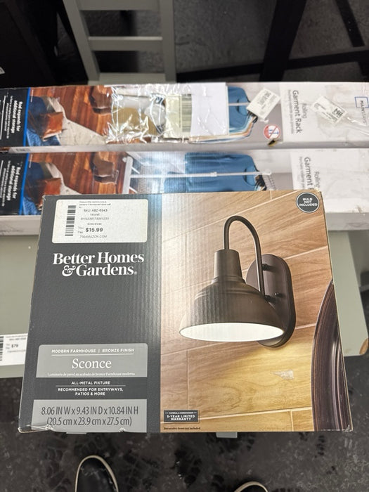 Better Homes & Gardens 11" Farmhouse Indoor Wall Sconce Light, Bronze Finishes, Bulb Not Included - new