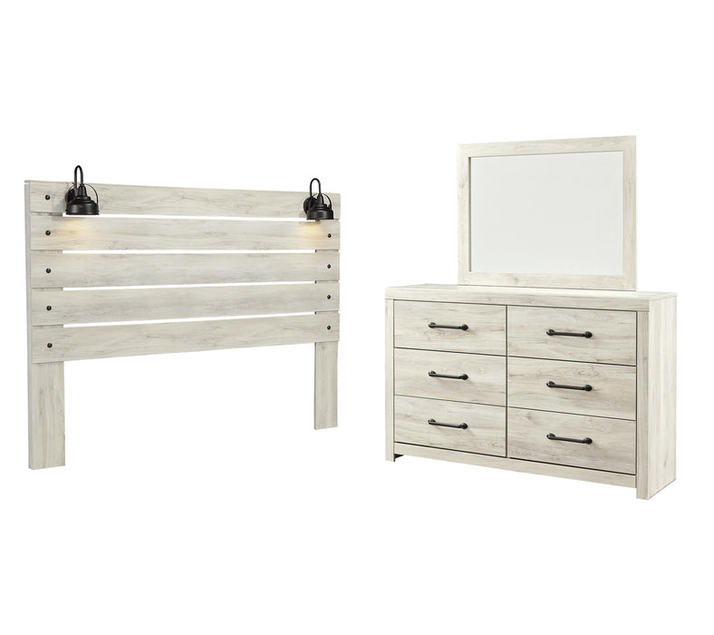Cambeck Whitewash Cambeck King Panel Headboard Bed with Mirrored Dresser