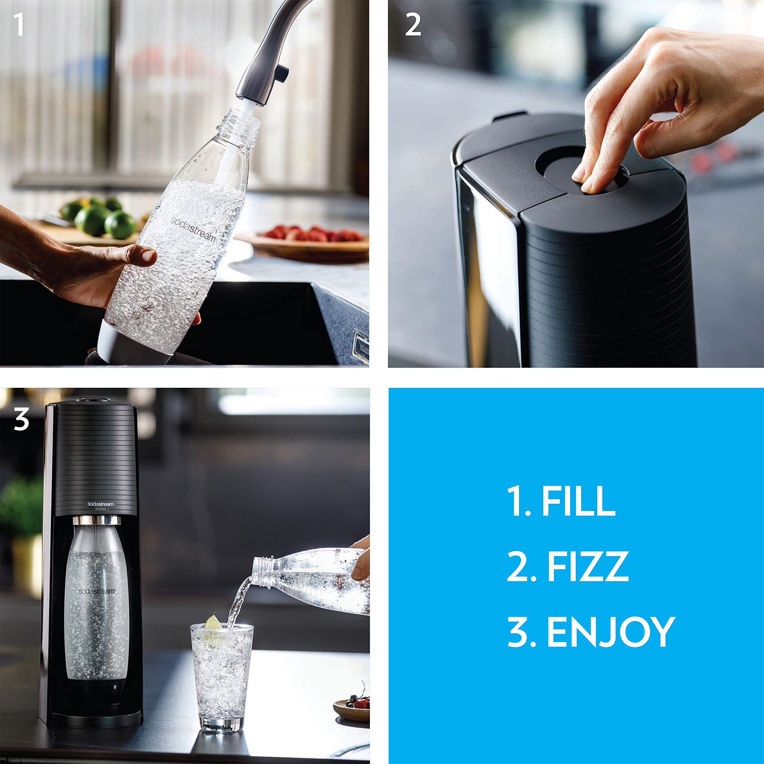 SodaStream Terra Sparkling Water Maker (Black) with CO2 and DWS Bottle - open_box