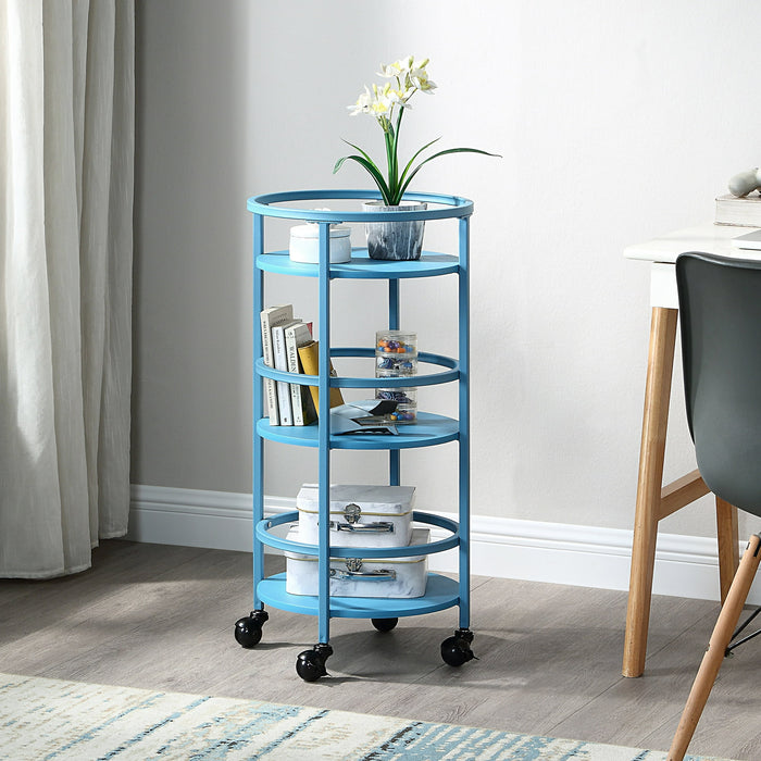 Mainstays 32" 3-Tier Rolling Round Kitchen Bar Storage Cart, Blue - new
