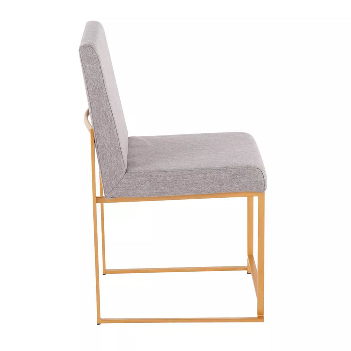 Set of 2 Highback Fuji Dining Chairs: Upholstered, Gold Frame, Light Gray - LumiSource - new