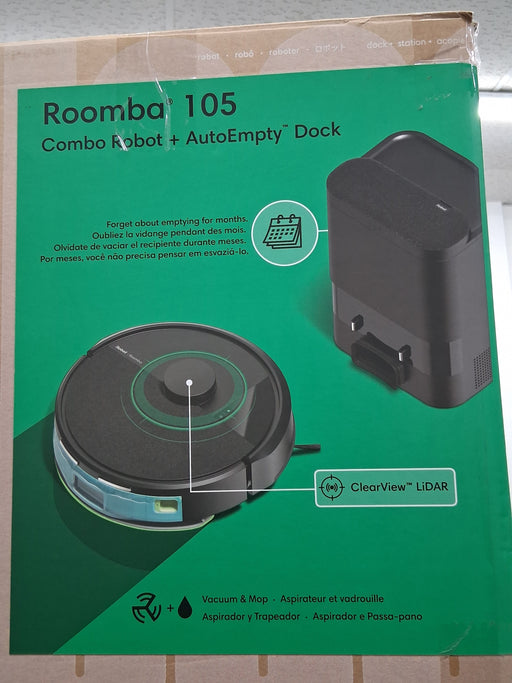 iRobot Roomba 105 Combo Robot Vacuum & Mop with AutoEmpty Dock - Self-Empties for 75 Days, Intense Power-Lifting Suction, LiDAR Navigation, Multiple Cleaning Modes, Avoids Mopping Carpet | Up to 75-day capacity, intense suction, LiDAR navigation, multiple