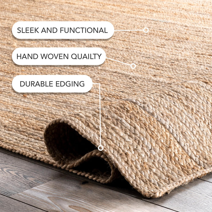 nuLOOM 5x8 Rigo Jute Hand Woven Area Rug, Natural, Solid Farmhouse Design, Natural Fiber, For Bedroom, Living Room, Dining Room, Hallway, Office, Kitchen, Entryway - new