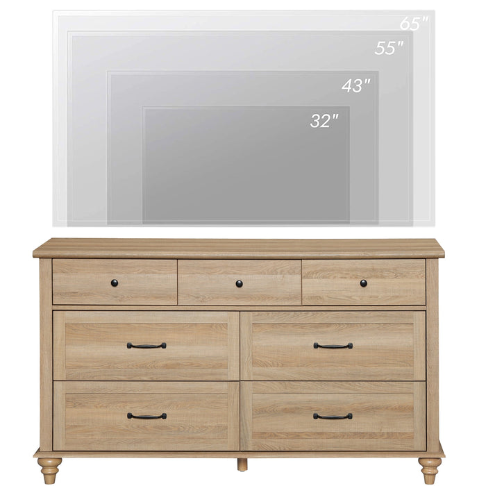 Oak 7 Drawer Dresser for Bedroom, Wooden Chest of Drawers for Living Room - open_box