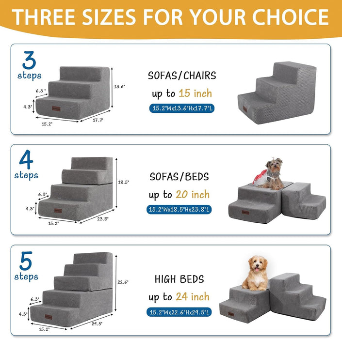 Dog Steps for Small Dog, 3-Step Dog Stairs for High Beds and Couch, Non-Slip Pet Stairs for Small Dogs and Cats,Dog Bed Stairs, Grey, 3/4/5 Steps - new