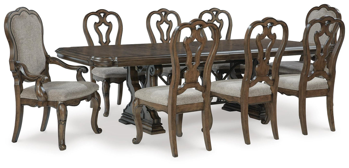 Maylee Dark Brown Maylee Dining Table and 8 Chairs