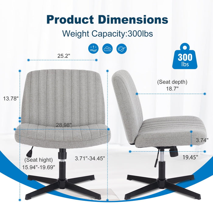 MCQ Criss Cross Chair Armless Cross Legged Office Desk Chair Adjustable Swivel Ergonomic Desk Chair No Wheels U Shaped Backrest with Wide Seat Computer Task Vanity Chair for Home Office - new