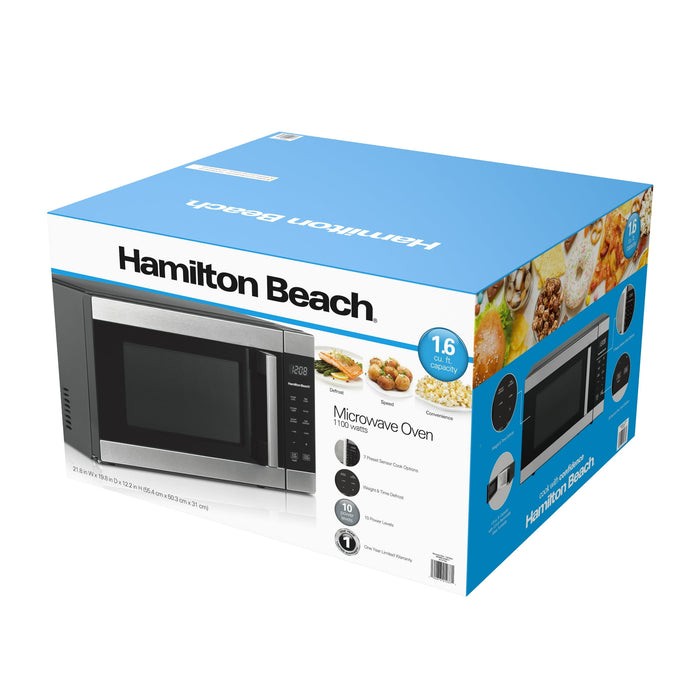 Hamilton Beach 1.6 Cu ft Sensor Cook Countertop Microwave Oven in Stainless Steel, New - new