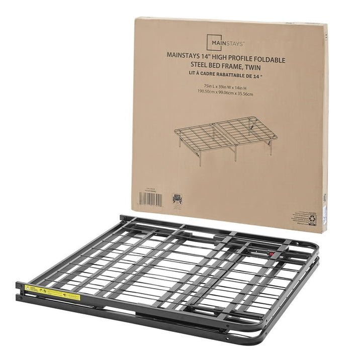 Mainstays 14" High Profile Foldable Steel Twin Platform Bed Frame, Black - new