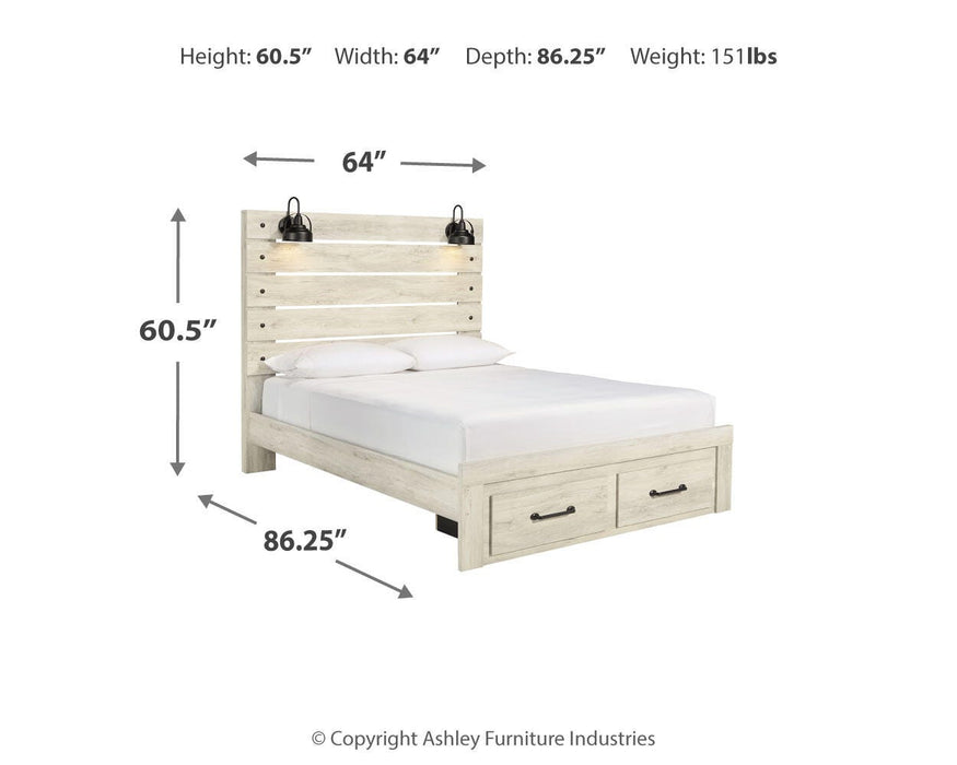 Cambeck Whitewash Cambeck Queen Panel Bed with 2 Storage Drawers