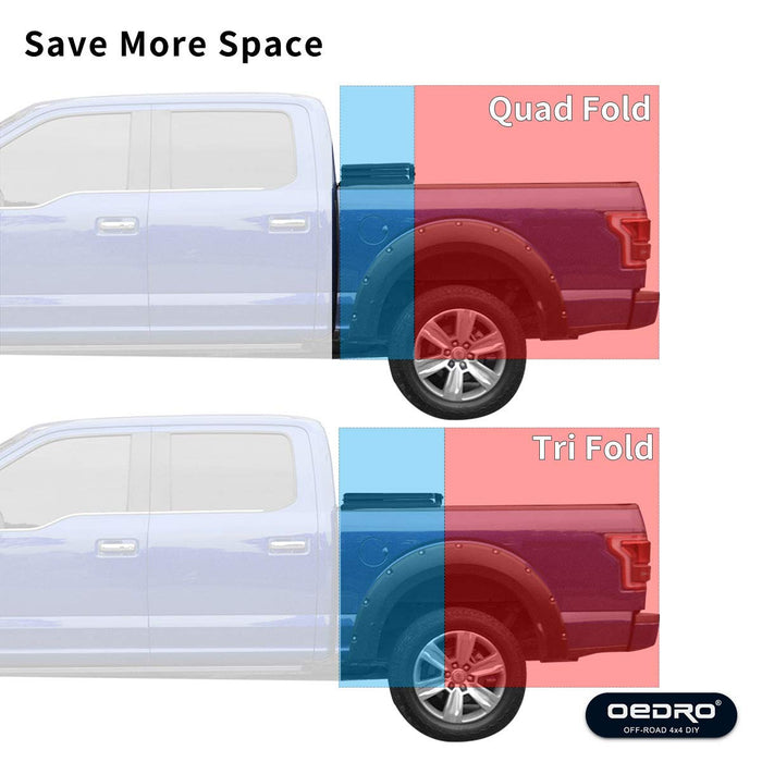 oEdRo Soft Quad Fold Truck Bed Tonneau Cover Compatible with 2019-2024 Chevy Silverado/GMC Sierra 1500 New Body Style Without Multi-Flex Tailgate, Fleetside 6.6 Feet Bed - new